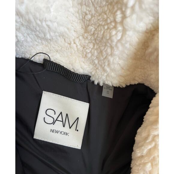 Sam New York Denver Cream Brown Colorblock Sherpa Jacket Size S - Picture 12 of 12